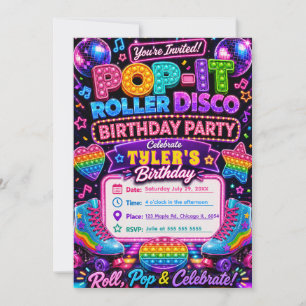 Pop It Roller Disco Geburtstagsfeier Einladung