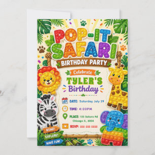 Pop It Safari Geburtstagsfeier Einladung