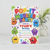 Pop It Süße Monster Geburtstagsfeier Einladung (Stehend Vorderseite)