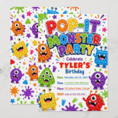 Pop It Süße Monster Geburtstagsfeier Einladung (Vorne/Hinten)