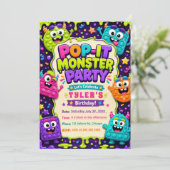 Pop It Süße Monster Geburtstagsfeier Einladung (Stehend Vorderseite)