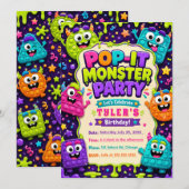Pop It Süße Monster Geburtstagsfeier Einladung (Vorne/Hinten)