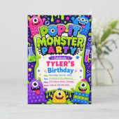 Pop It Süße Monster Geburtstagsfeier Einladung (Stehend Vorderseite)
