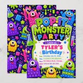 Pop It Süße Monster Geburtstagsfeier Einladung (Vorne/Hinten)
