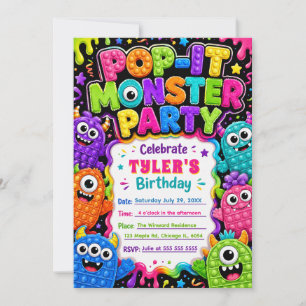 Pop It Süßes Monster Geburtstagsfeier Einladung