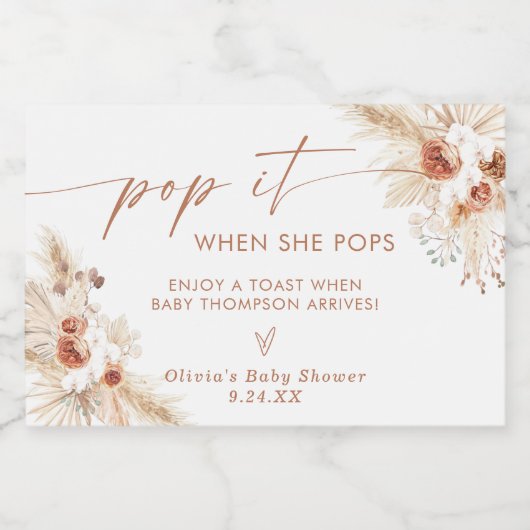 Pop It When She Pops Baby Shower Favor Schaumweinetikett (Einzelnes Label)