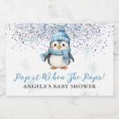 Pop it When She Pops Cute Boy Penguin Winter Schaumweinetikett (Einzelnes Label)