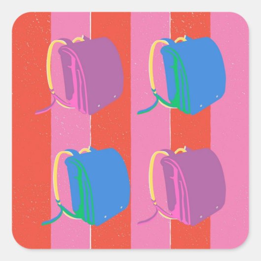 Pop Japanese School Bag Quadratischer Aufkleber (Vorderseite)