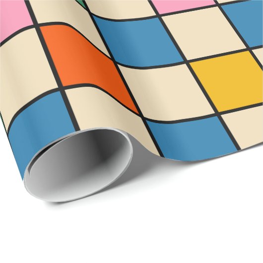 Pop Karo farbenfrohe Retro Modernes Prüfmuster Geschenkpapier (Rolleneckpunkt)