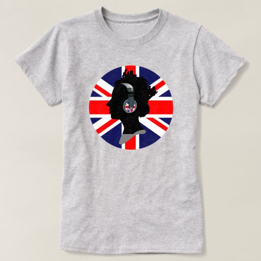 Pop KULTUR QUEEN ELIZABETH MIT MUSIKKOPF T-Shirt (Design vorne)