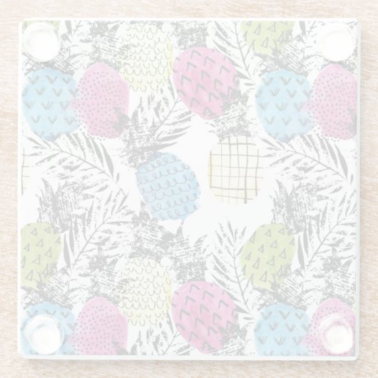 Pop-Kunst-Ananas und Palmblätter 2 Glasuntersetzer (Rückseite)