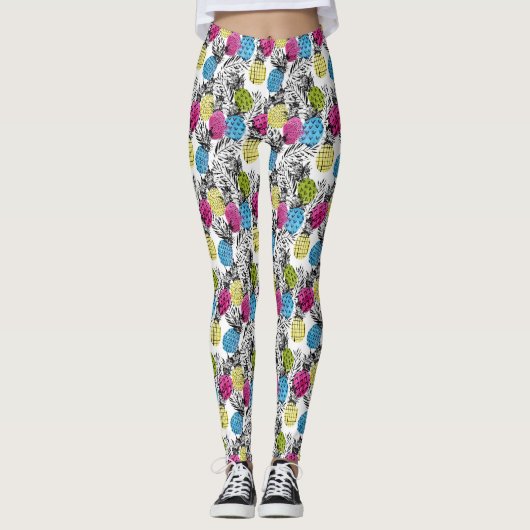 Pop-Kunst-Ananas und Palmblätter 2 Leggings (Vorderseite)