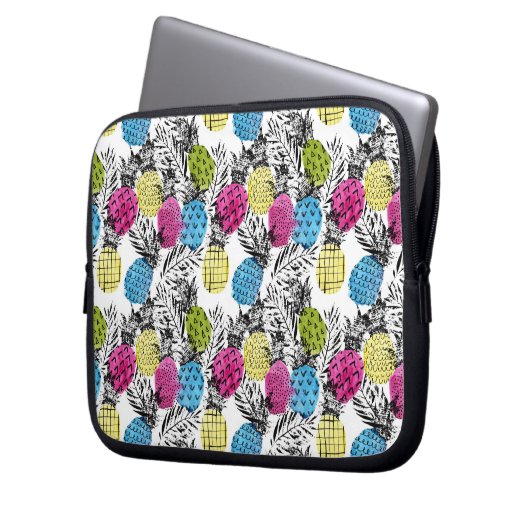 Pop-Kunst-Ananas und Palmblätter Laptopschutzhülle (Vorderseite Links)