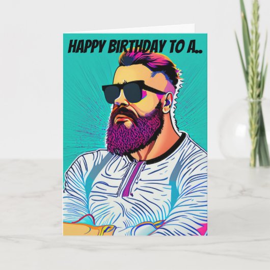 Pop Kunst Aquamariner Hintergrund Bartete Typ Gebu Karte (Vorderseite)