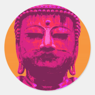 Pop-Kunst-Buddharosa und -orange Runder Aufkleber