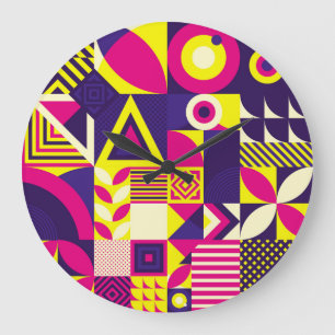 Pop Kunst, bunte geometrische Formen. Große Wanduhr