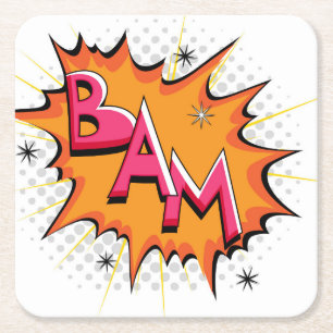 Pop-Kunst-Comic-Bam! Rechteckiger Pappuntersetzer
