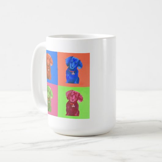 Pop-Kunst-Dackel Kaffeetasse (Vorderseite Links)