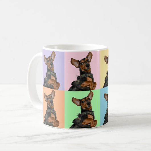 Pop-Kunst-Dackel Kaffeetasse (Vorderseite Links)