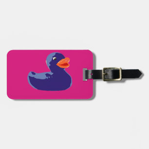 Pop-Kunst-Ducky blaue rosa Gummiente Gepäckanhänger
