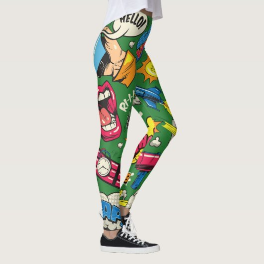 Pop Kunst: Farbiges Comic Nahtlos Leggings (Rechts)