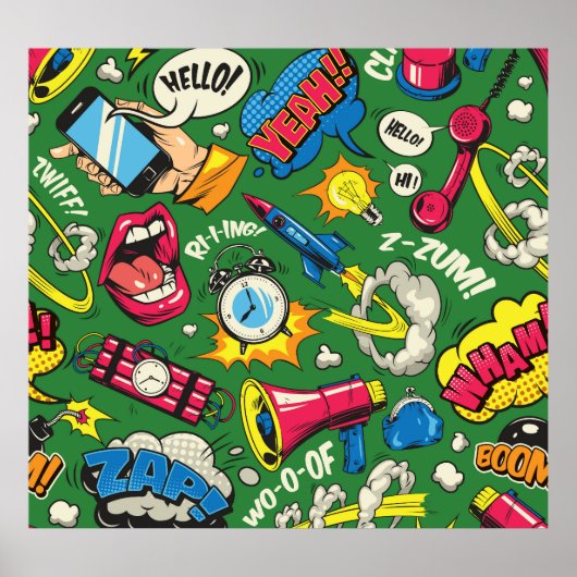 Pop Kunst: Farbiges Comic Nahtlos Poster (Vorne)