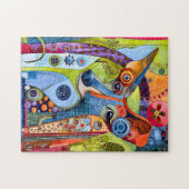 Pop-Kunst Hundeportrait mit leuchtenden Farben. Puzzle (Horizontal)