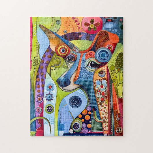 Pop-Kunst Hundeportrait mit leuchtenden Farben. Puzzle (Vertikal)