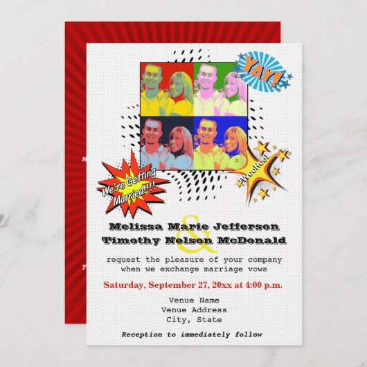 Pop Kunst Ihr eigenes FOTO Hochzeit Einladung (Vorne/Hinten)