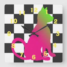 Pop-Kunst-Katzen-Schachbrett Brights CricketDiane Quadratische Wanduhr