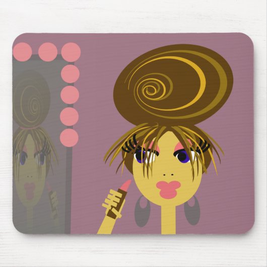 Pop-Kunst-Mädchen, das auf Make-up Mousepad sich (Vorne)