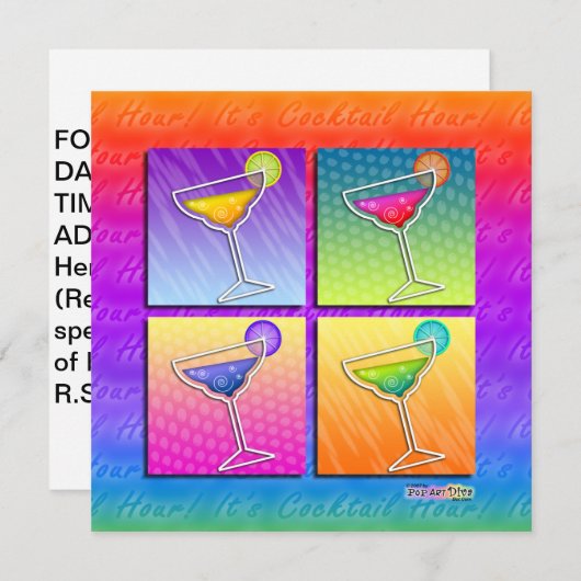 Pop-Kunst MARGARITAS QUADRAT. PARTY EINLADUNG (Vorne/Hinten)