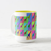 Pop-Kunst Popart gehende Giraffe Mehrfarben Zweifarbige Tasse (Vorderseite Links)