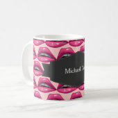 Pop-Kunst-Rosa-Lippenmake-up Kaffeetasse (Vorderseite Links)