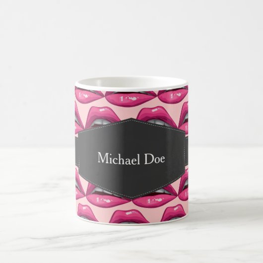 Pop-Kunst-Rosa-Lippenmake-up Kaffeetasse (Mittel)