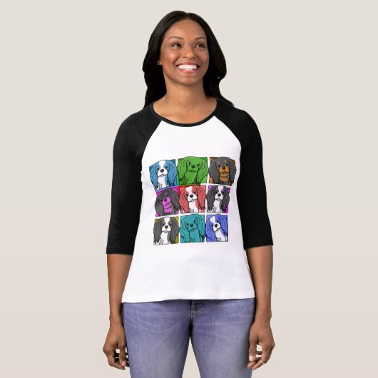 Pop-Kunst-unbekümmerter Königcharles Spaniel T-Shirt (Vorne ganz)