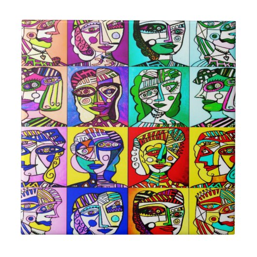 Pop-Kunstcubist-Frauen Fliese (Vorderseite)