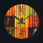 Pop-KunstGeckos auf Bambuswand Kunst entwerfen Runde Wanduhr<br><div class="desc">Pop-KunstGeckos auf Bambuswand-Kunst-Entwurf</div>