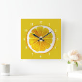 Pop kunstgelbe Zitronenfrüchte Original Aquarell Quadratische Wanduhr (Zuhause)
