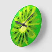 Pop kunstkunst helle Kiwfrucht Original Aquarell Runde Wanduhr (Winkel)