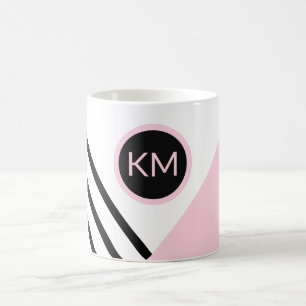 Pop-Kunststreifen und Farbblock mit dem Monogramm Kaffeetasse