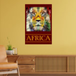 Pop Lion Art Africa Travel Poster<br><div class="desc">Sehen Sie Afrika ist hier das Thema, mit dem König der Tiere, einem wunderschönen königlichen afrikanischen Löwenportrait in einem kreativen und bunten Pop Kunststil auf einem dunkelroten Hintergrund und dem Landnamen unter dem Gold alle Caps Schriftart. Dies ist die perfekte Wandcreme für Büros, Hotels oder Ihre Zuhause. Afrika ist ein...</div>