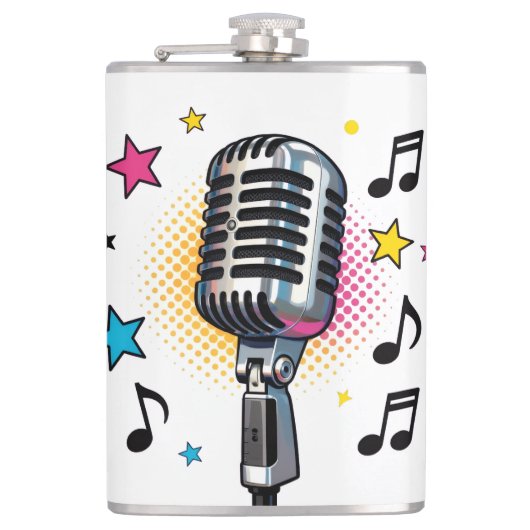Pop microphone with colorful stars and music notes flachmann (Vorderseite)