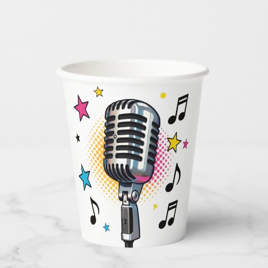 Pop microphone with colorful stars and music notes pappbecher (Vorderseite)