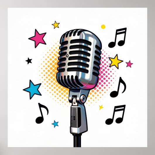 Pop microphone with colorful stars and music notes poster (Vorne)