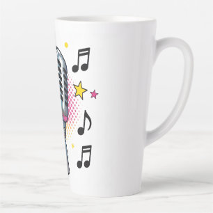 Pop-Mikrofon mit farbenfrohen Sternen und Musiknot Milchtasse