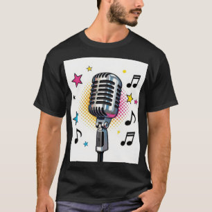 Pop-Mikrofon mit farbenfrohen Sternen und Musiknot T-Shirt