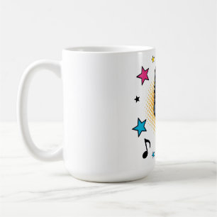 Pop-Mikrofon mit farbenfrohen Sternen und Noten Kaffeetasse