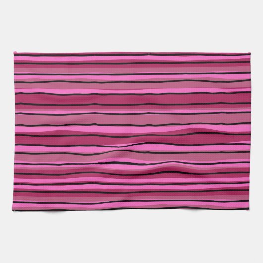 Pop mit großer Farbe - Schwarz und Rosa Streifen Geschirrtuch (Horizontal)