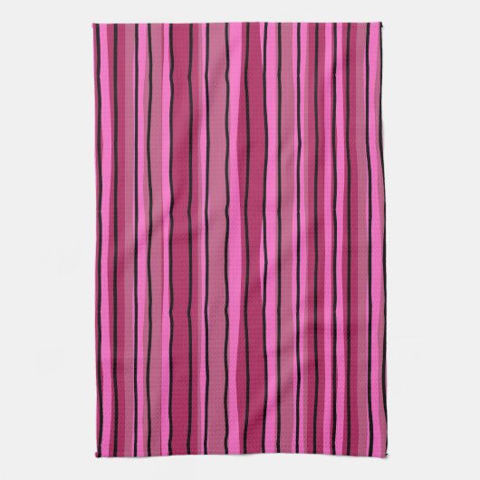 Pop mit großer Farbe - Schwarz und Rosa Streifen Geschirrtuch (Vertikal)